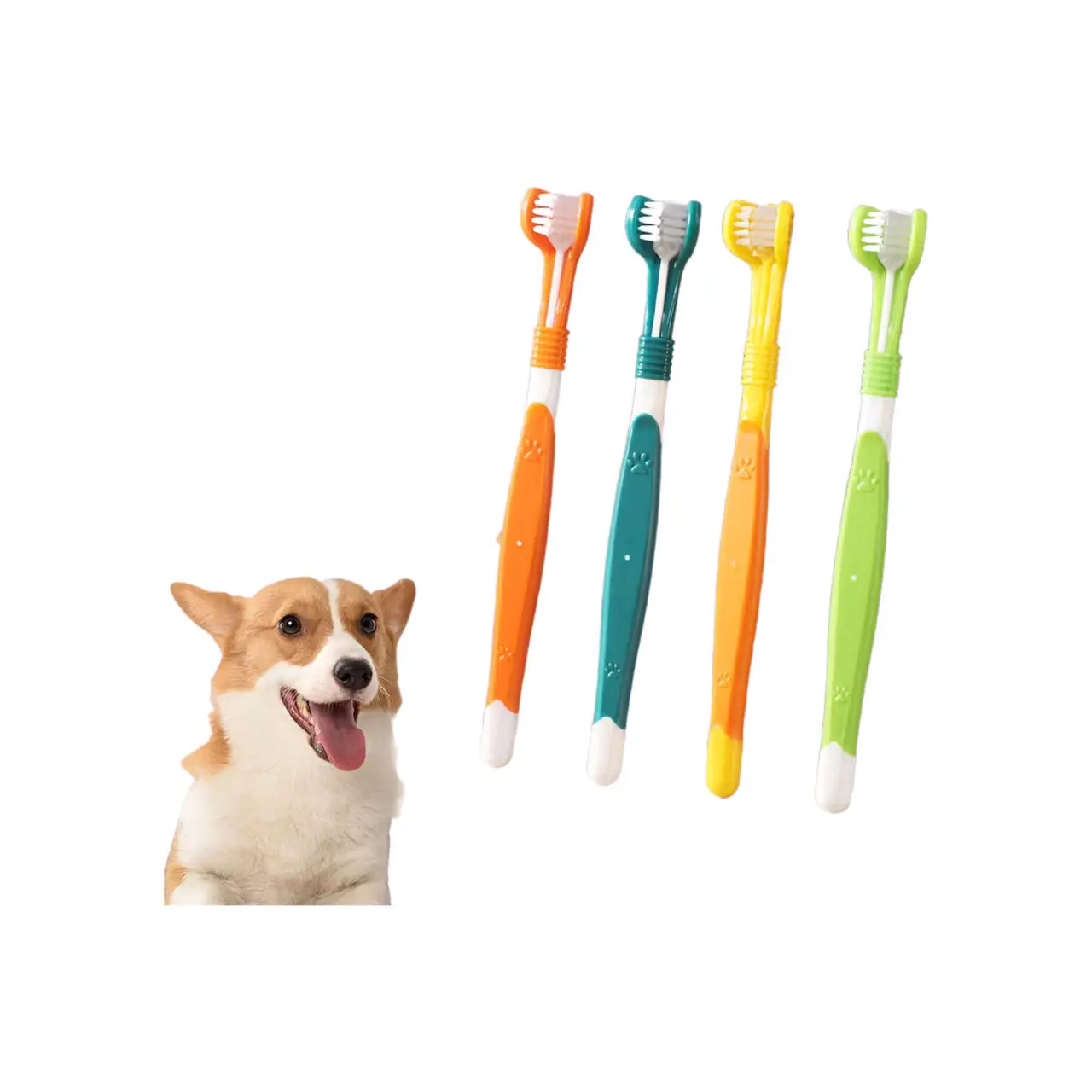 Soft Bristles Triple-headed Three Sided Oral Cleaning Pet Dog Cat Animal Toothbrush