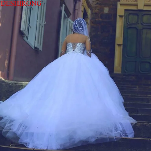 Sweetheart Pedreria Long Sleeved Lace Wedding Dress long Sleeves Diamond Wedding Dress Sewing Beads Bridal Wedding Dress