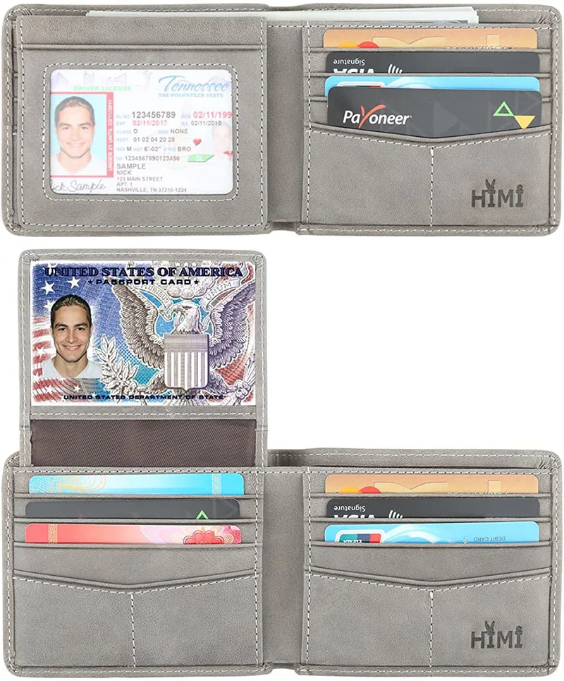Мужской кожаный бумажник Eime с RFID блокировкой модный двойного сложения 2 окошками для