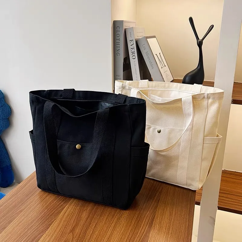 Wholesale Cheap Reusable Shopping Bags Plain White Blank Cotton Canvas Tote Bag with cup holder