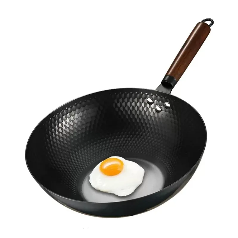 14 Inch Non Stick Carbon Steel Wok Pan Chinese Restaurant Pan Wok Round Bottom Frying Wok With Metal Handle