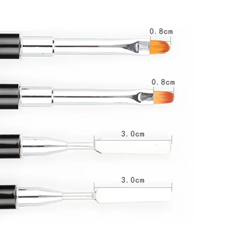 Black Metal Handle Dual Head Nail Art  tools Nail Acrylic Brushes Hair Gel Painting Nail Art Brush with Spatula Pusher