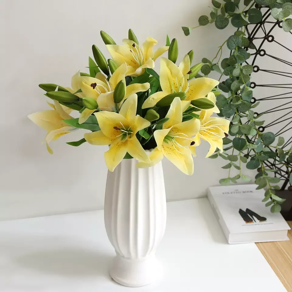 JDA0006 Wedding Home Decor Amazon greenish lily flower  Artificial Lily Bouquet Wholesale Wedding Flowers Artificial Flowers