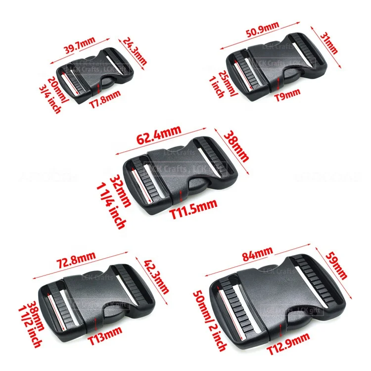 1 inch Black Plastic Buckle Clips Heavy Duty Dual Adjustable 25mm Quick Release Buckle