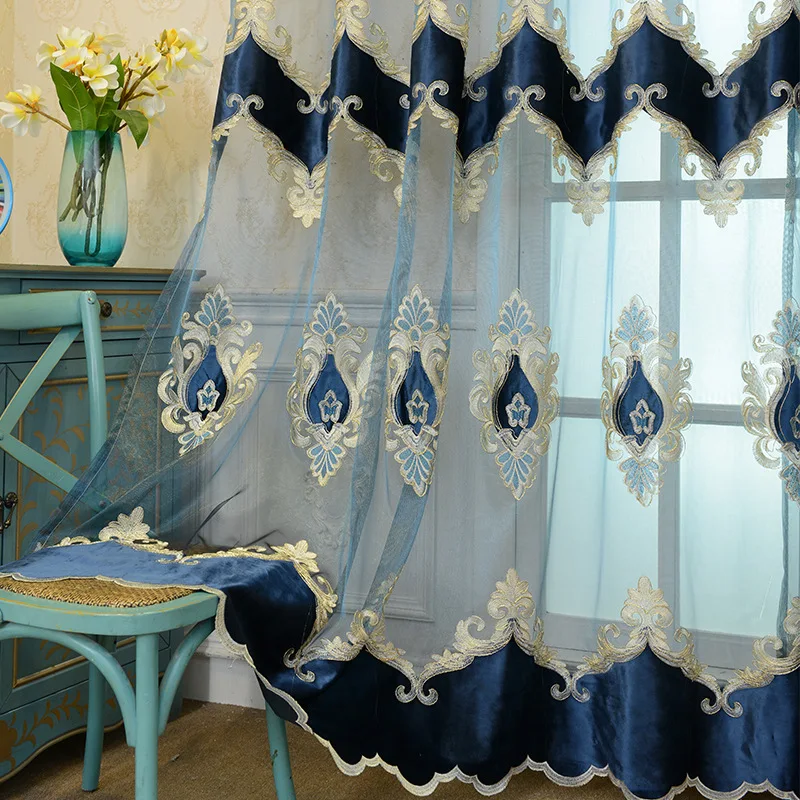 
High quality woven embroidery organza matched velvet voile fabric curtains 