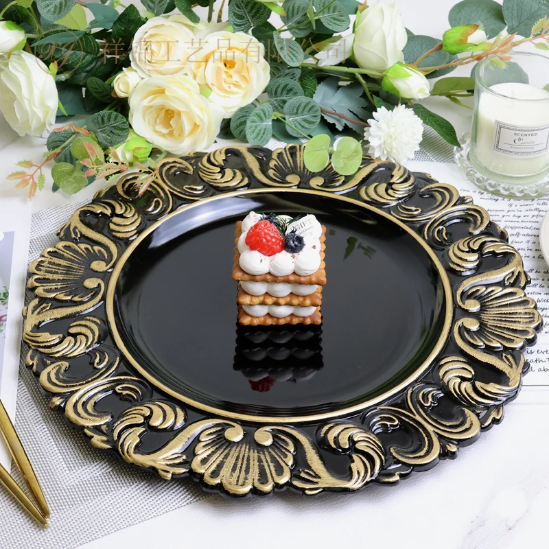 Modern Vintage Decorative Charger Plates Black Banquet Plastic Dish Dishes Sustainable Wedding Supplies for Parties