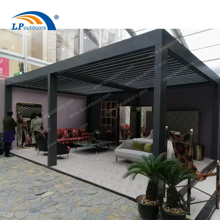 White Aluminum Louvered Pergola Bioclimatic Outdoor Gazebo Tent Pavilion Motorized With LED Lights