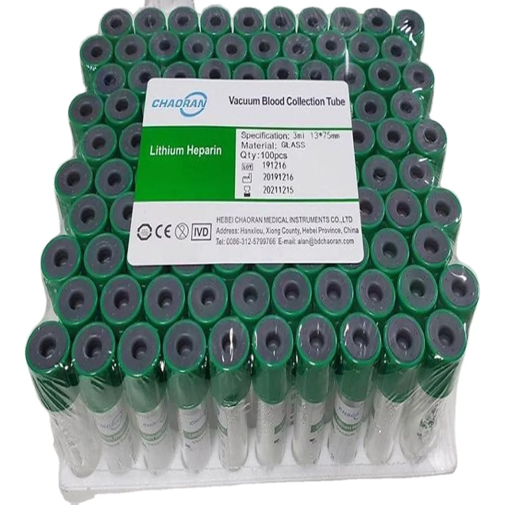 Medical blood collection tube green top sodium heparin tube 13*75mm vacuum lithium heparin tube