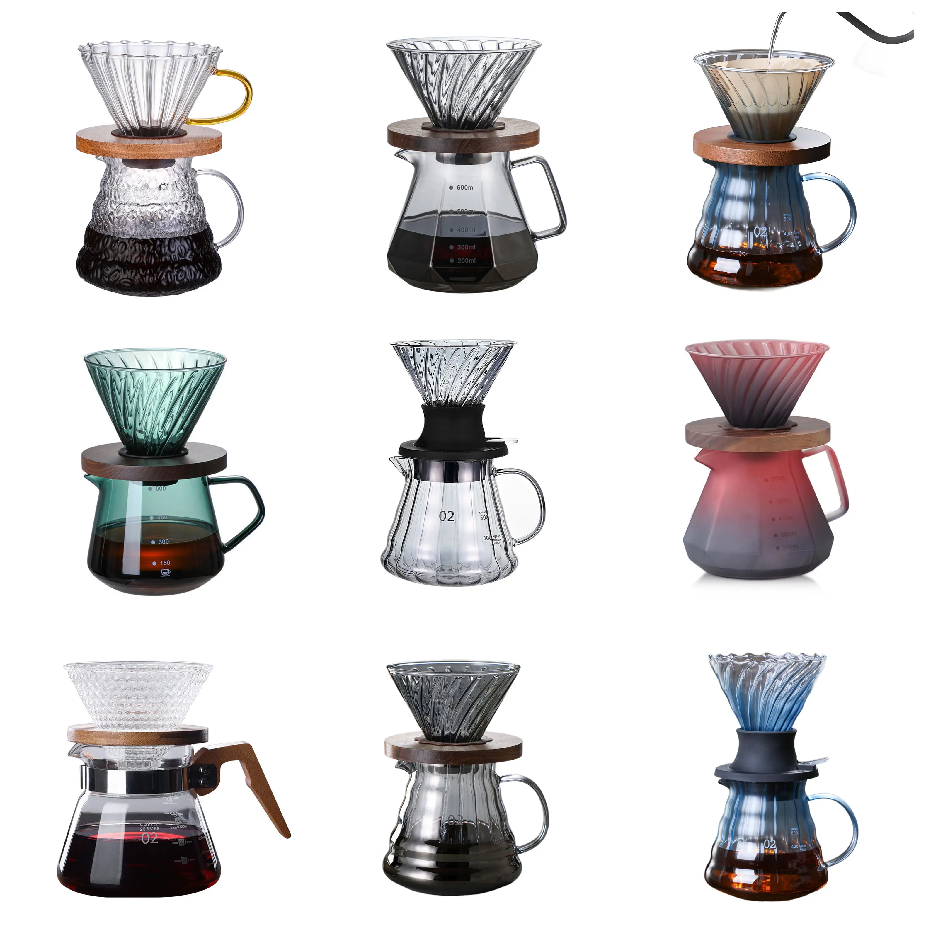Wholesale High Borosilicate Heat Resistance Glass 500ml Coffee Dripper Pour over V Shaped Coffee Brewer Coffee Filter