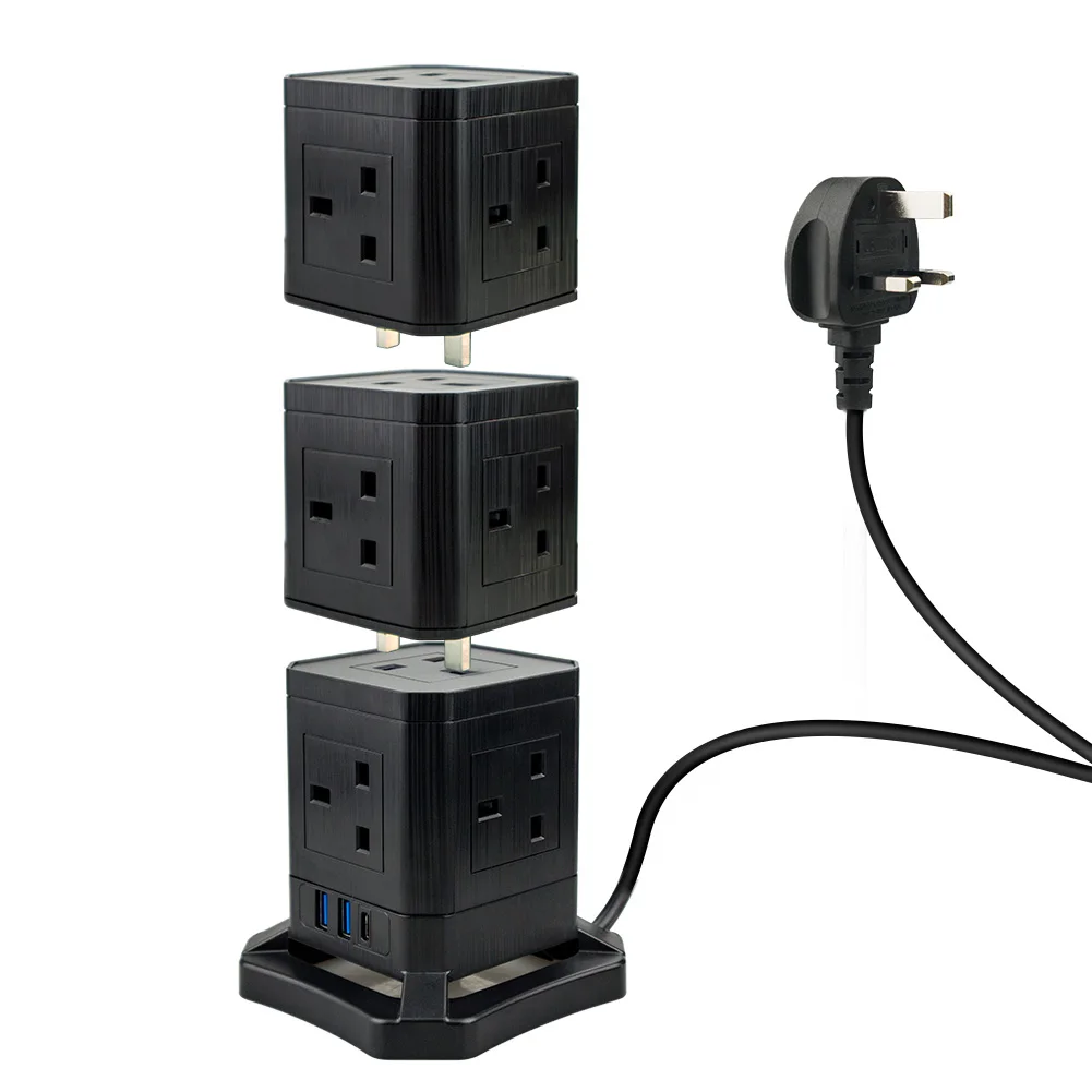 2021 new design cube extension lead, 3-layer stackable socket with 30W type C port