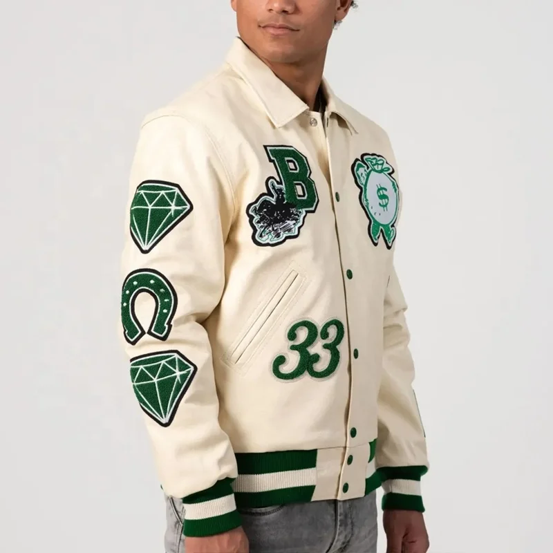 Custom Size Logo Letterman Jacket Mens Fleece Casual Patchwork Cropped Baseball Varsity Jackets