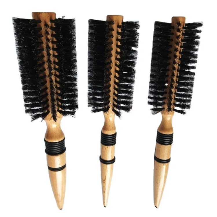 Custom Logo Professional Factory Round Hair Brush Wooden Handle Boar Bristle Styling Hair Scalp Message Brush