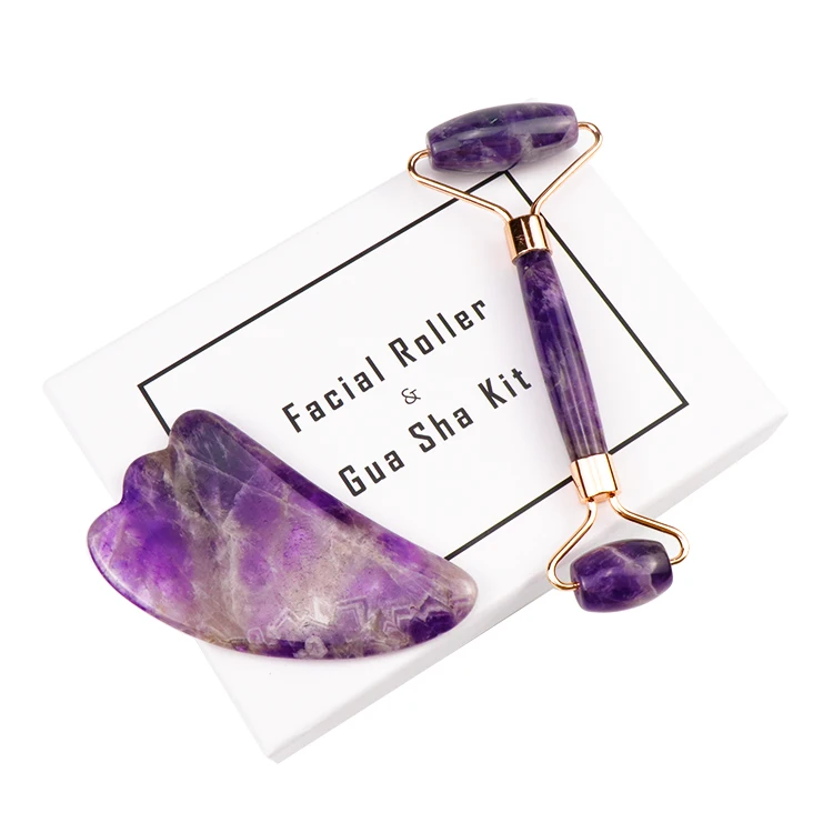 
100% Premium Quality Natural Massage Real New Amethyst Jade Facial Roller Of Custom Logo 