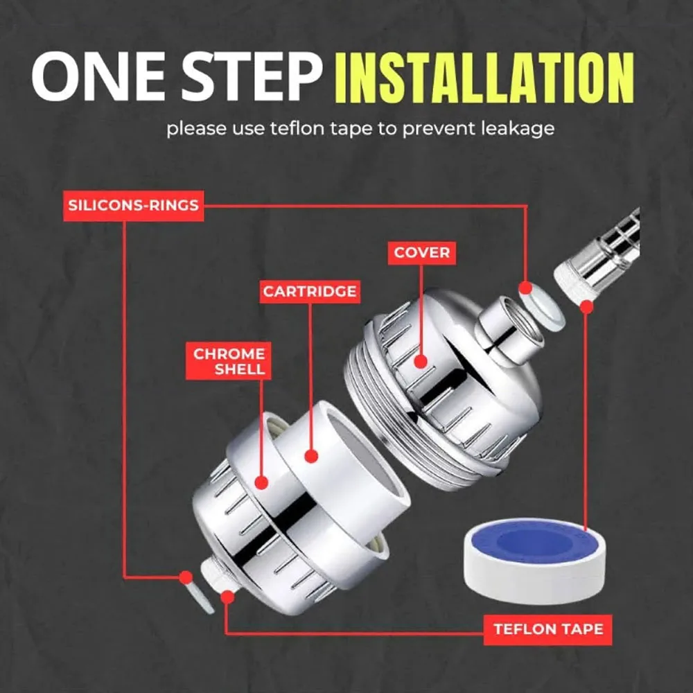 Polished Chrome  Shower Water Filter for Removing Chlorine Fluoride, 20 Stage Showerhead Filter for Hard Water Shower Filter