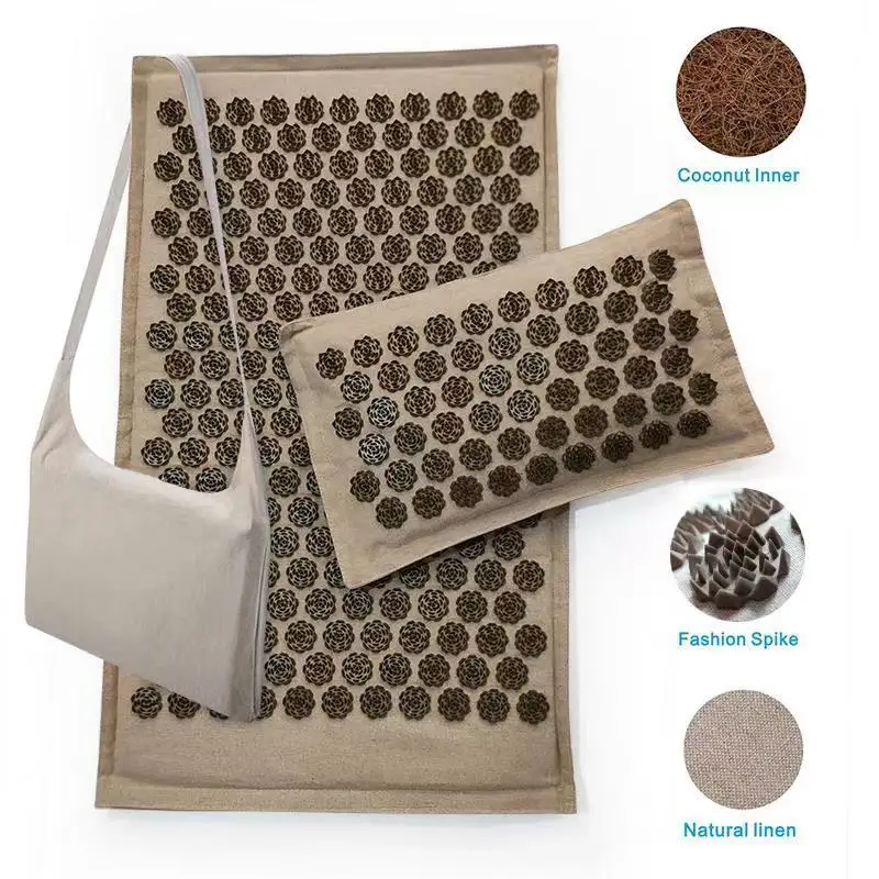 Custom black acupressure mat with coconut filling ABS nails pillow and mat set for back massager