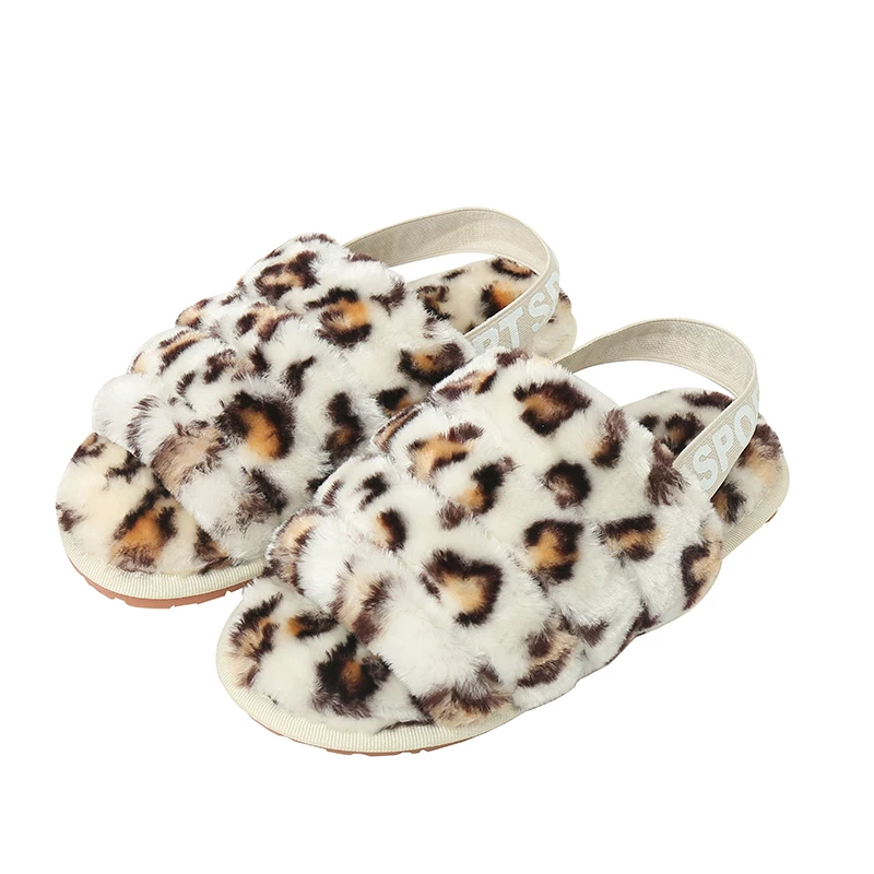 2021 winter Leopard print slides slipper cozy plush furry slippers for women cotton indoor house home custom wholesale rubber