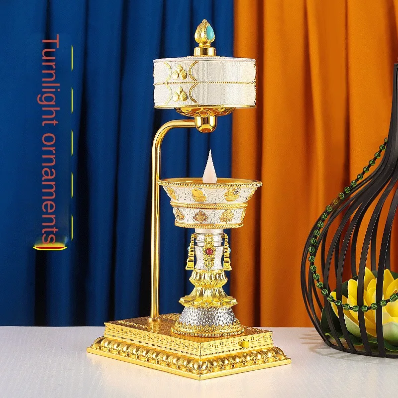 Tibet Electronic Charging Butter Lamp Fire Rotating Wheel Tibetan Household Simulation LED Tube Ornaments