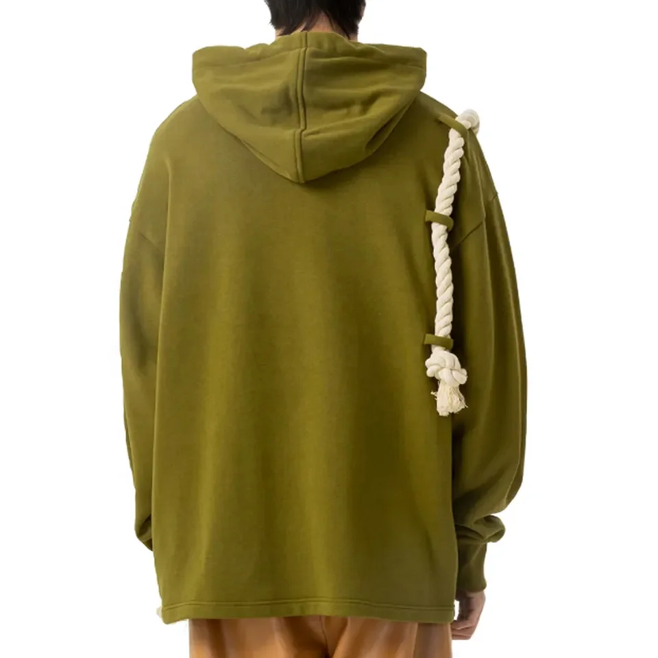 factory detachable coarse hemp rope knitted hoodie thick removable drawstring pullover oversized hoodie for men