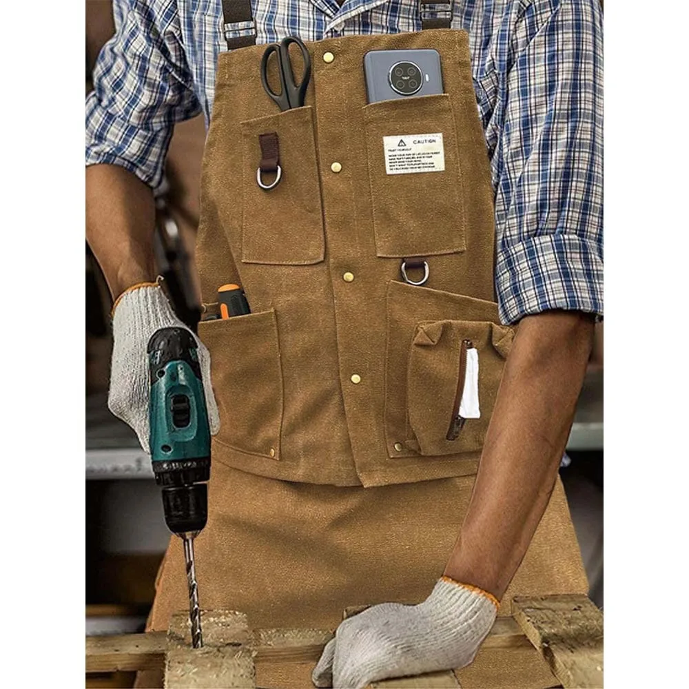 Handmade Craftsman Double Shoulder Washable Canvas Apron Luxury Coffee Restaurant Milk Tea Barber Waiter, Male