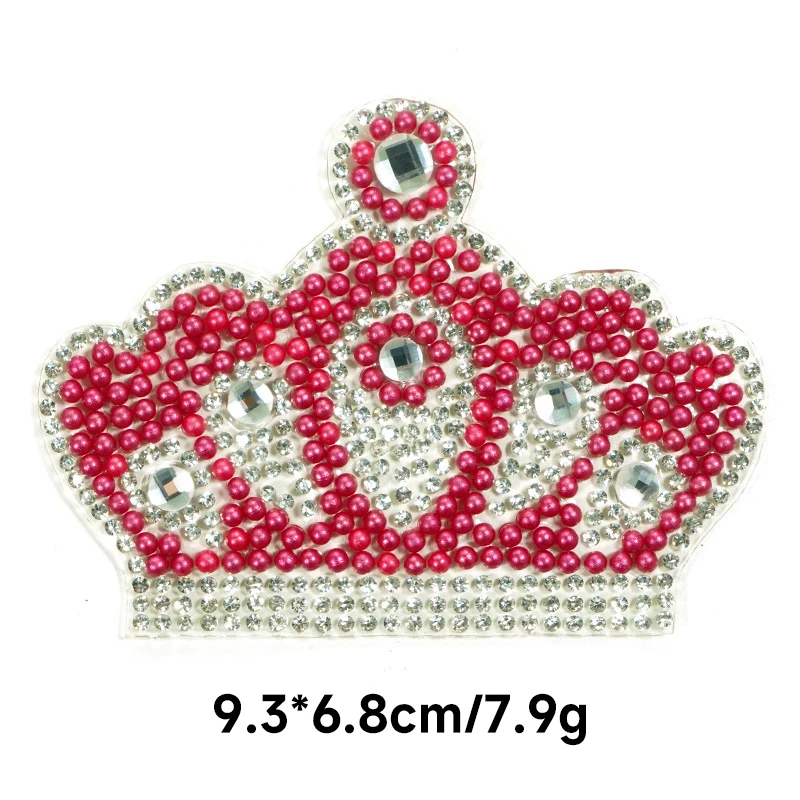 Custom Fashion Quality Pearl Crystal Rhinestone Crown Patches Iron Clothes Applique Beaded Patch