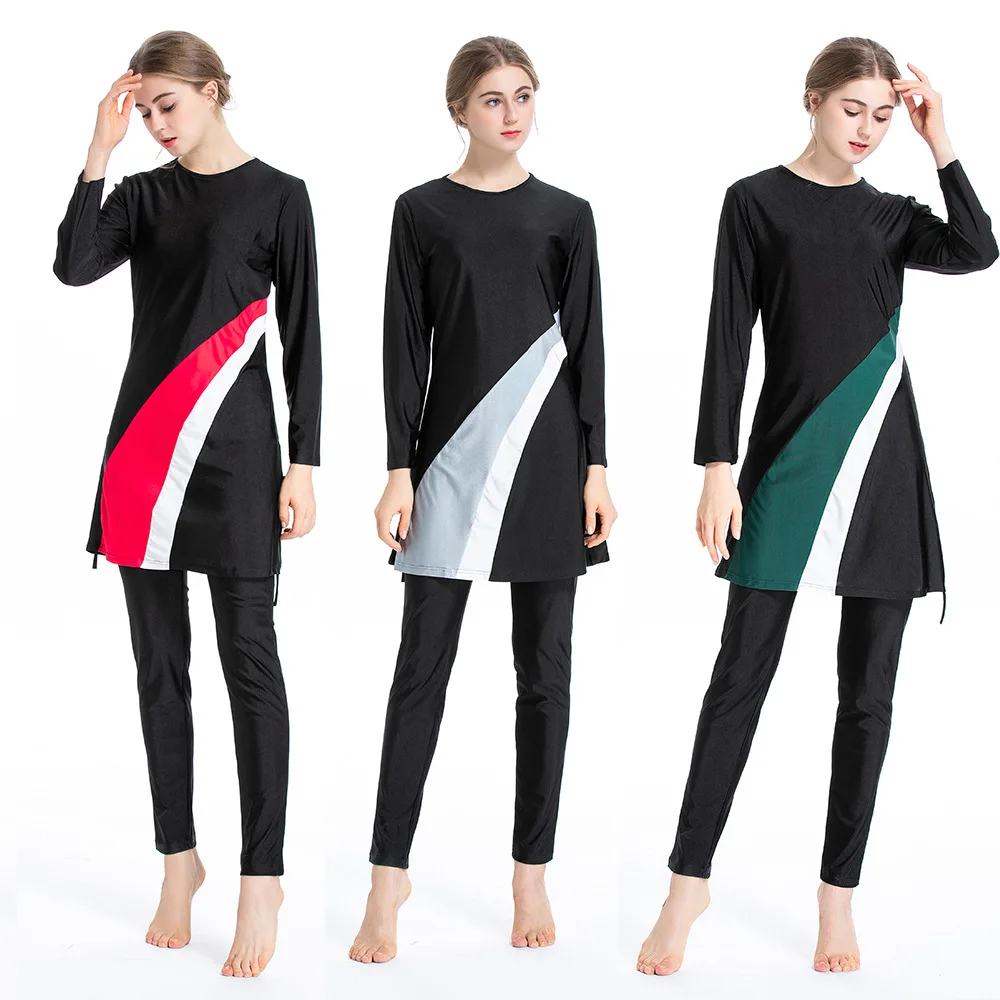 In Stock Dropshipping Customized Muslim Women Slim 3-PC Legging Pants Swimming Dress Swimsuits Beachwear Bathing Suit Burkini