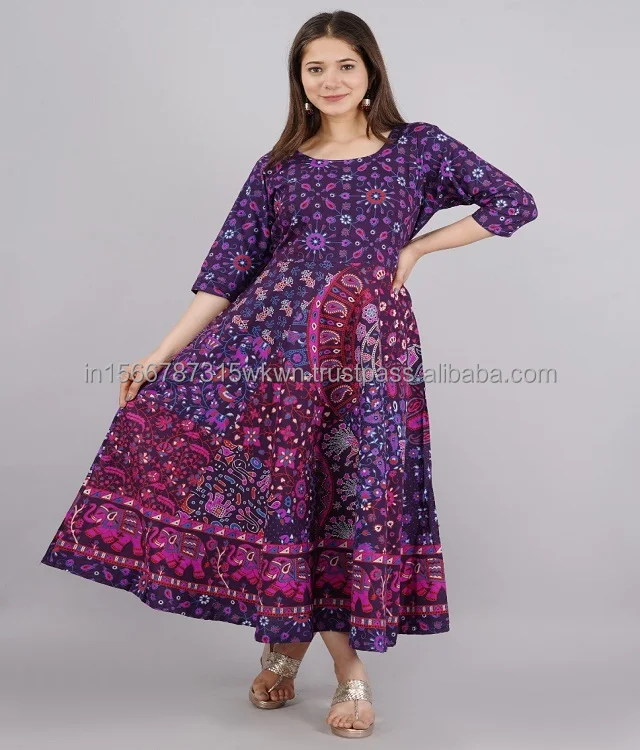 2024 Summer Sleeveless Beach Dress Large Hem Vintage Print Midi Dress Women Long Dress Sundress Hand Block Print