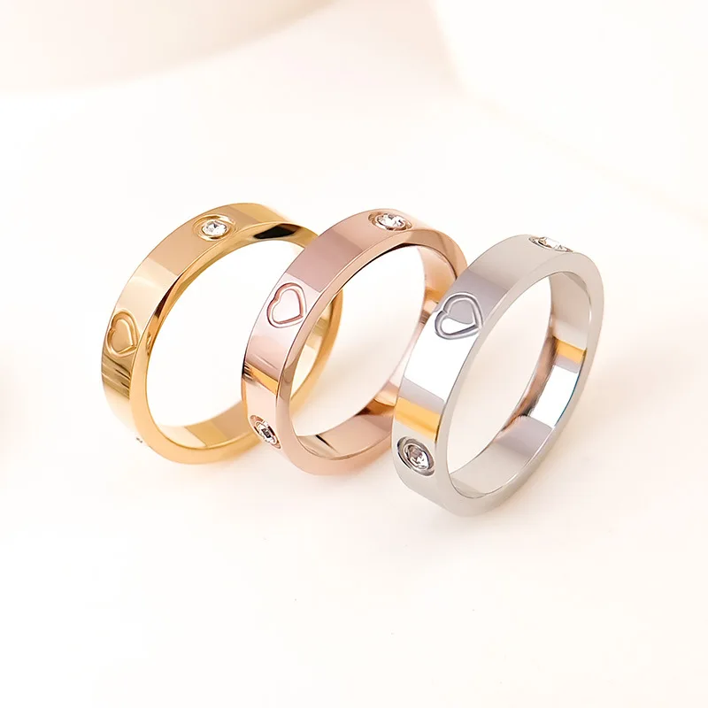 Высококачественное кольцо из полированной титановой стали 14k позолоченные женские кольца с бриллиантами