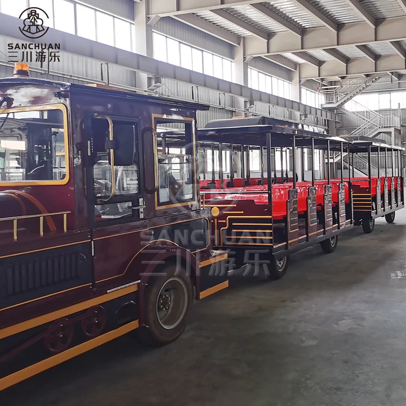 Sanchuan Outdoor Playground Business Locomotive Diesel Electric Trackless Trains For Amusement Park