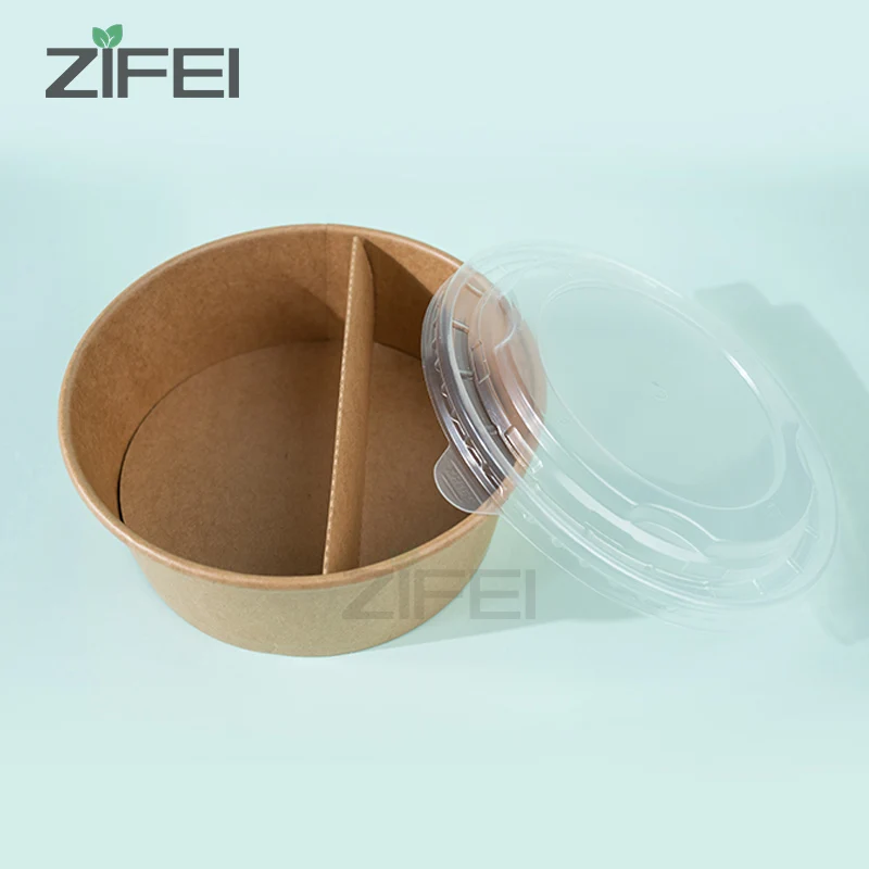 Take away custom logo print brown kraft paper salad bowl with layer lids used to separate food