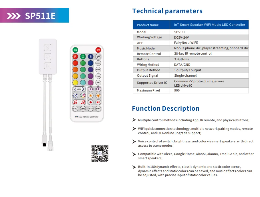 Voice control IR remote control WiFi addressable LED light strip controller