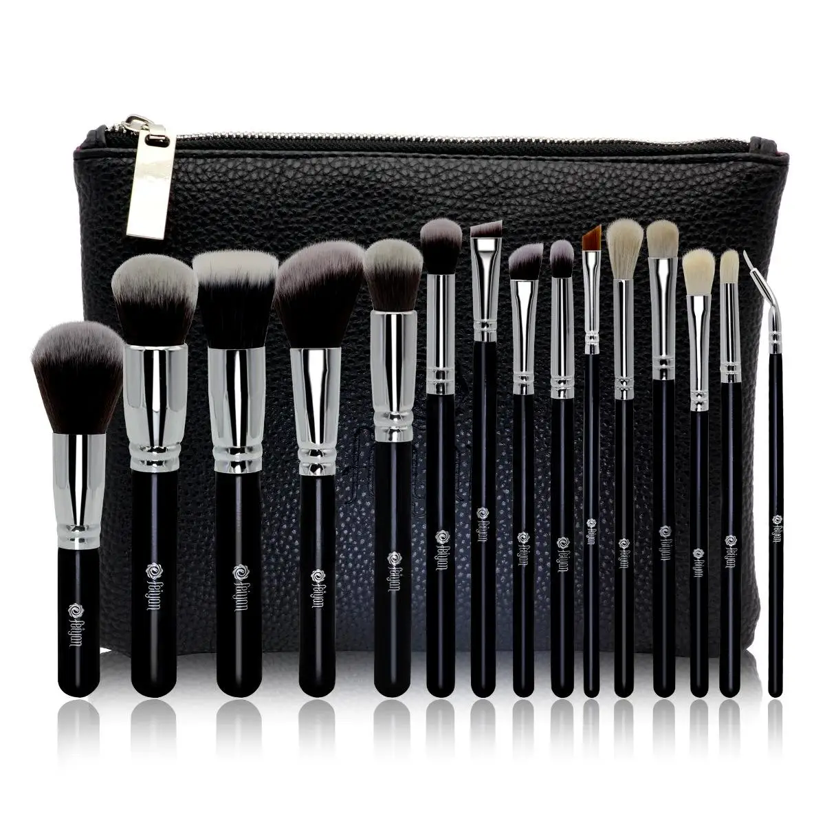 Wholesale Low Price Vegan Synthetic Hair Wood Handle Black Makeup Brushes Cosmetic Custom Private Label Makeup Brush Set