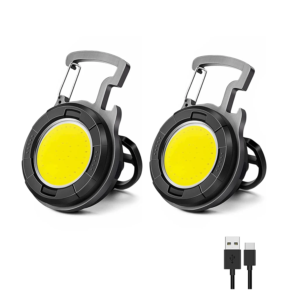 COB Small Keychain Work Light 1000Lumens Rechargeable Keychain Mini Flashlight with Bracket Bottle Opener
