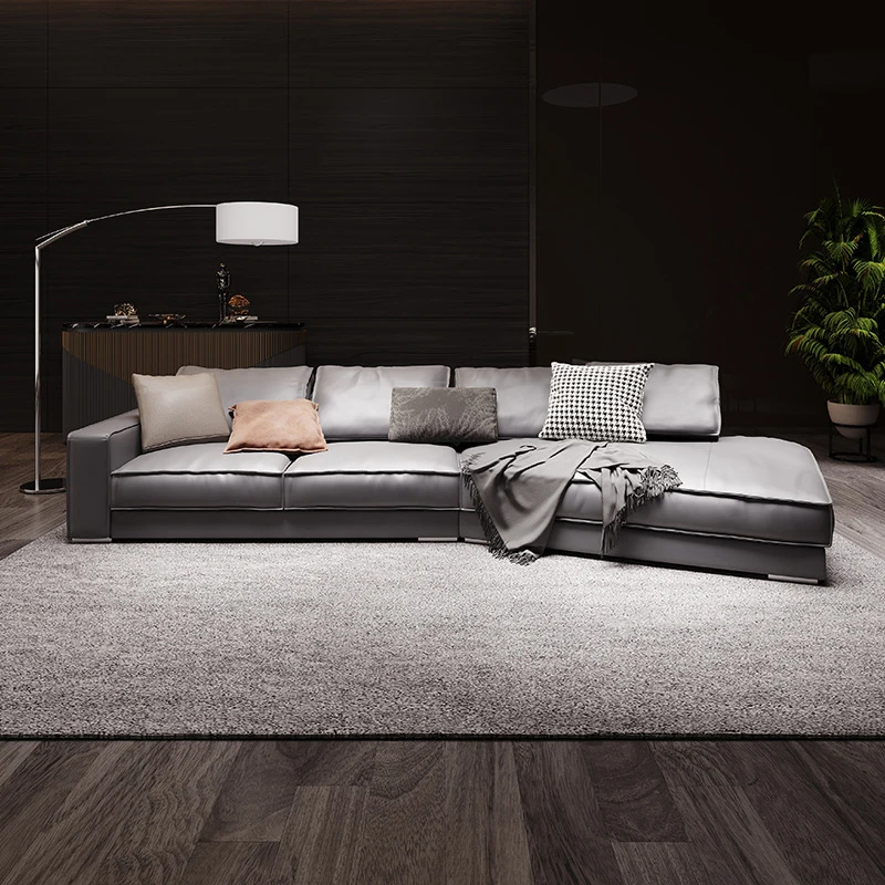 leather sofa modern minimalist living room small apartment Nordic light luxury wind special-shaped corner art sofa