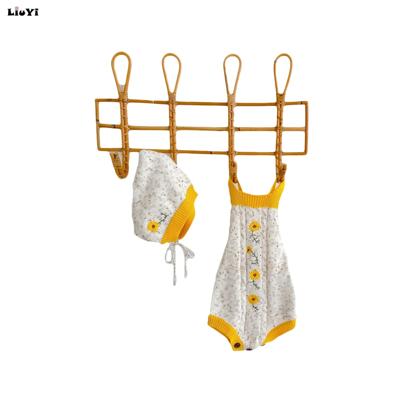 2021 Newborn Infant Bodysuit Baby Clothes romper cotton yarn knitted embroidered suspender jumpsuit fart triangle romper clothes