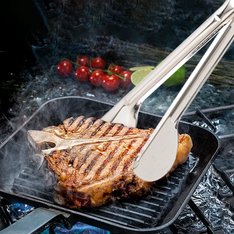 Stainless Steel Multi-Function Barbecue Tools Kitchen Gadgets Grill Clip Round Tongs For Snacks Meat Bread Fruit