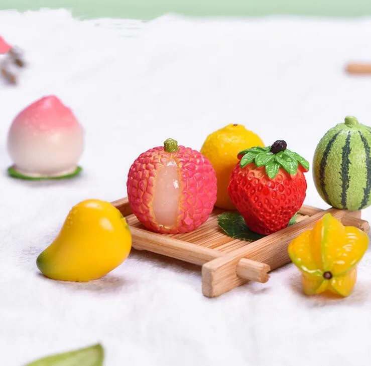 Fashion Design Kids Toys Artificial Fruits Accessories 3D Watermelon Lemon Charms  Resin Landscape  For Play House