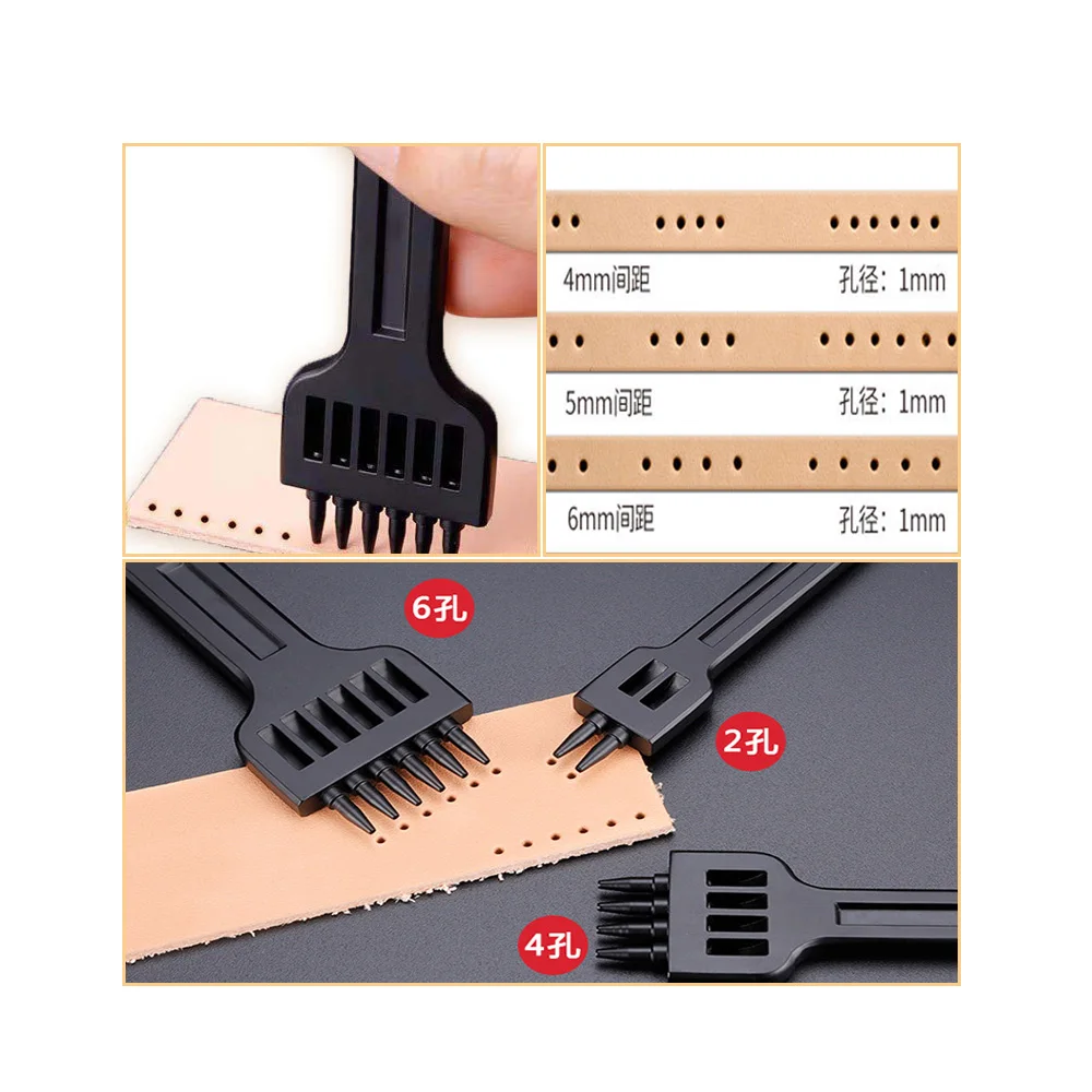 3pcs/set 2/4/6 Prong Leather Punching Tools Leathercraft Spacing Hole Craft Round Row Hole Punch