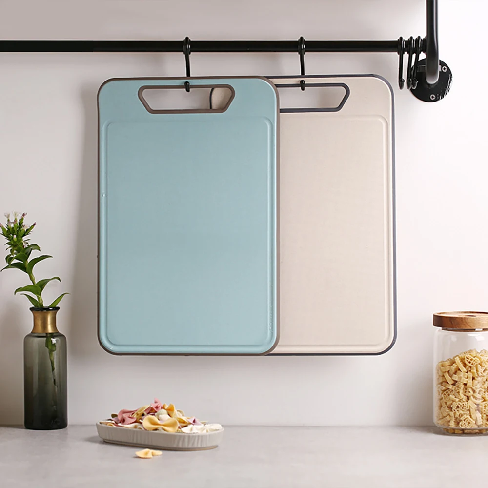 Multifunctional Cutting Board Silicone Edge L Shape Wheat Straw Chopping Board With Handle