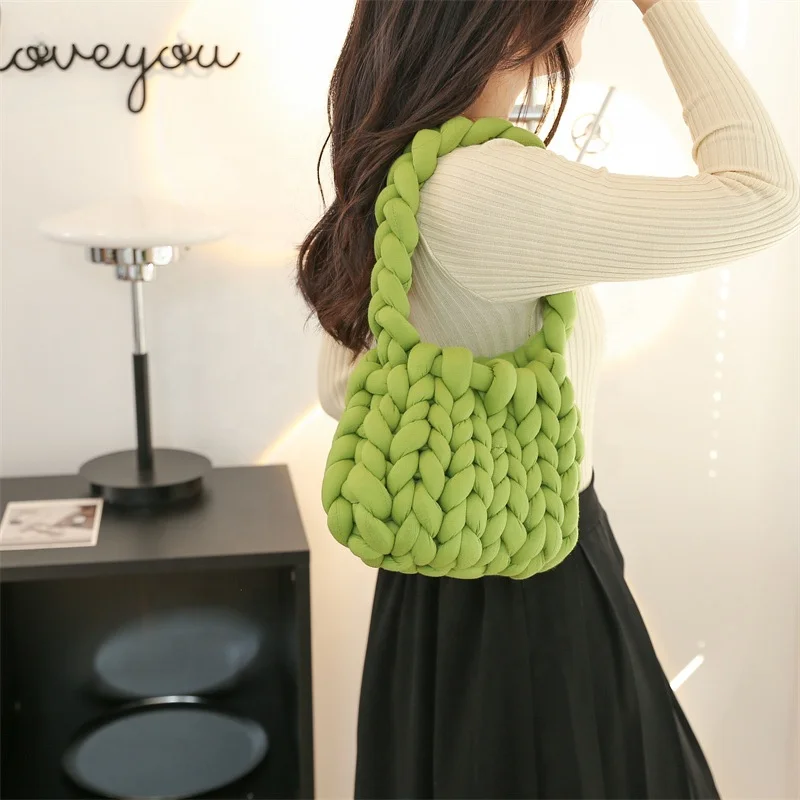 manufacturer fashion DIY women soft wool yarn knit tote handbag shoulder bag