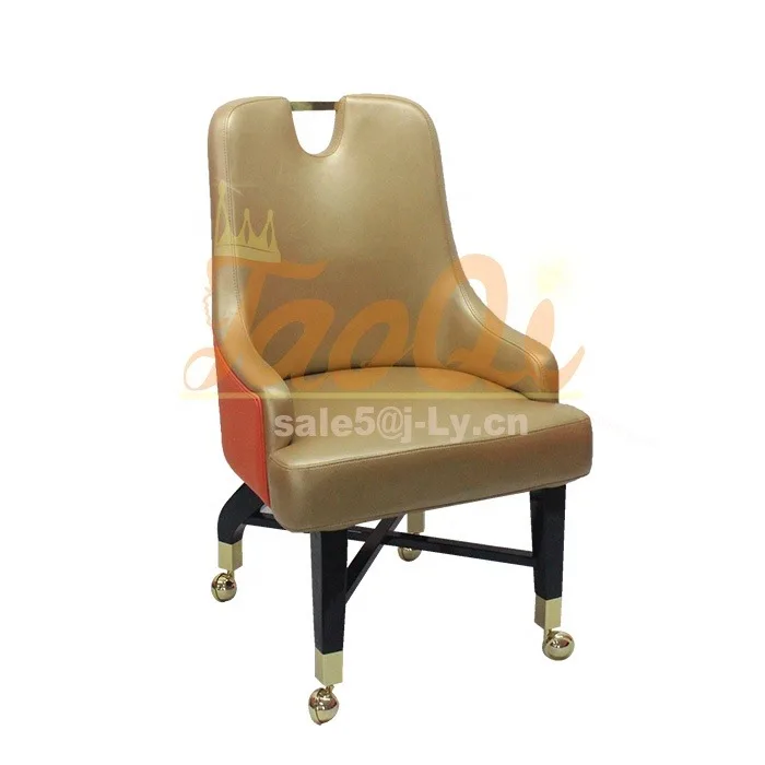 K918 Quality Bar Chair Baccarat Pork Table Bar Stool Castor Gaming seating Wooden Armrest Casino Blackjack Chair with Wheels