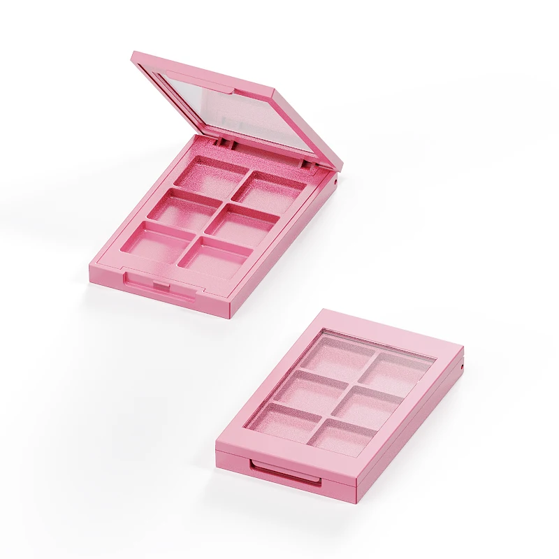 6 pans empty plastic cosmetic packaging container compact clear window square makeup palette eyeshadow packaging box
