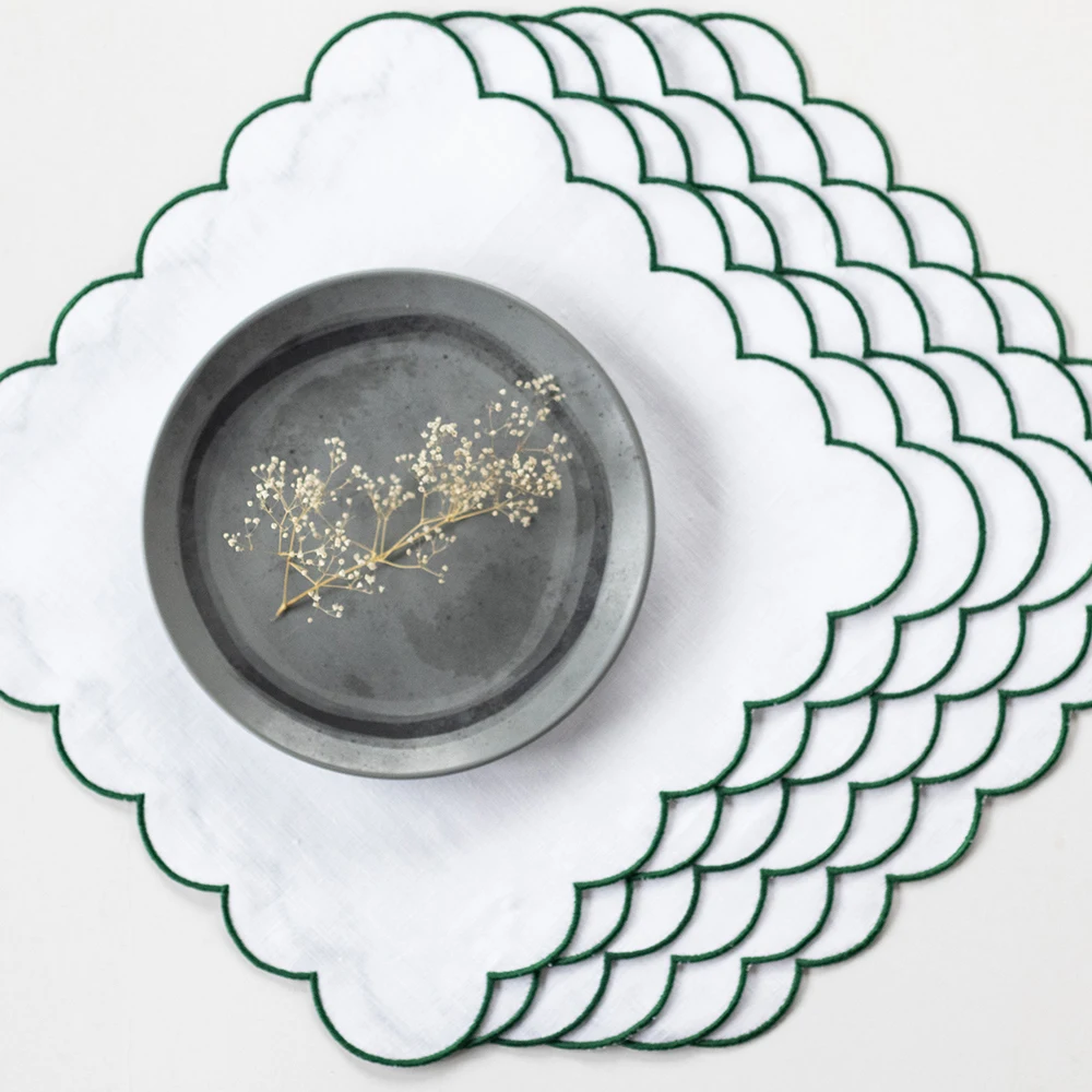 Hand Embroidery Linen Napkins Wedding Embroidered Napkins Linen Scalloped Edge Linen Napkins White Airplane Handmade Natural