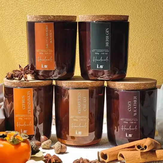 Стеклянный контейнер для свечей, роскошный 9 унций 12 унций 14 унций 16 унций 18 унций, матовый черный коричневый янтарный прозрачный пустой декоративный стеклянный кувшин для свечей с крышкой