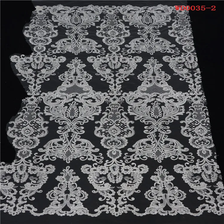Luxury gold elegant white french Crystal Tube Glass Beads shining sequins fabric  Cord embroidery fabric for wedding party dress