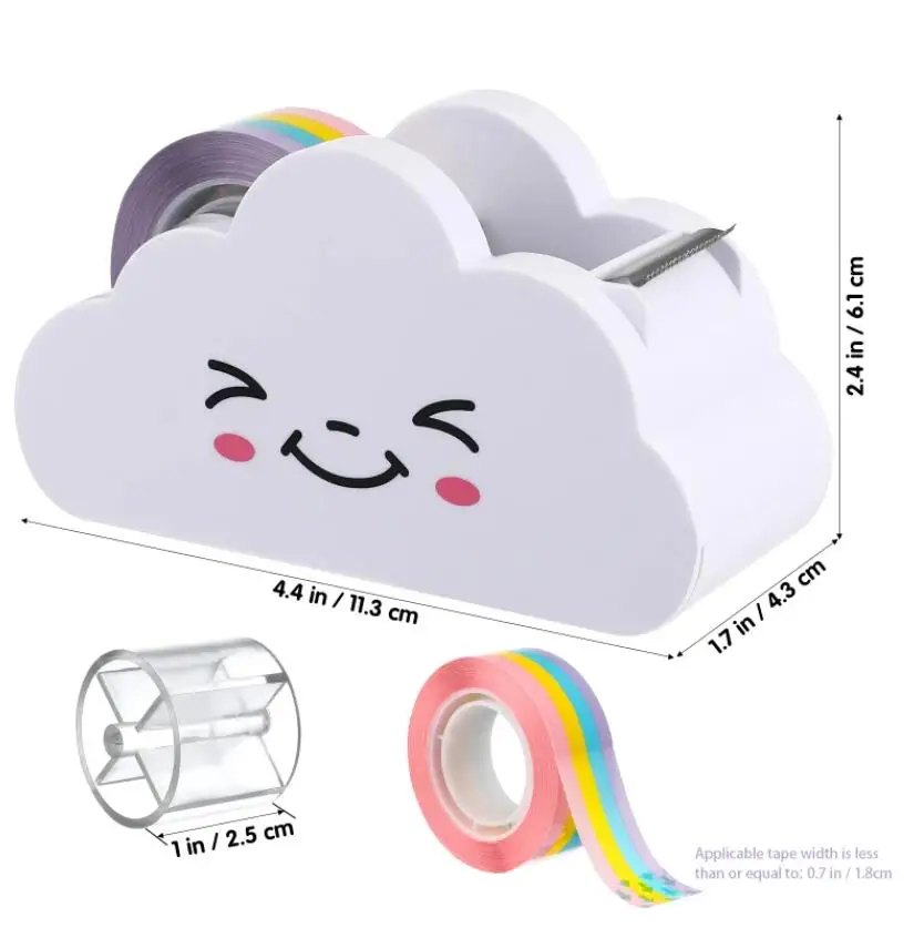 Tape Dispenser Washipaper Rainbow Roll Holder Cute Desktop Cloud Desk Office Cutting Masking Cartoon Adhesivemachine Supplies