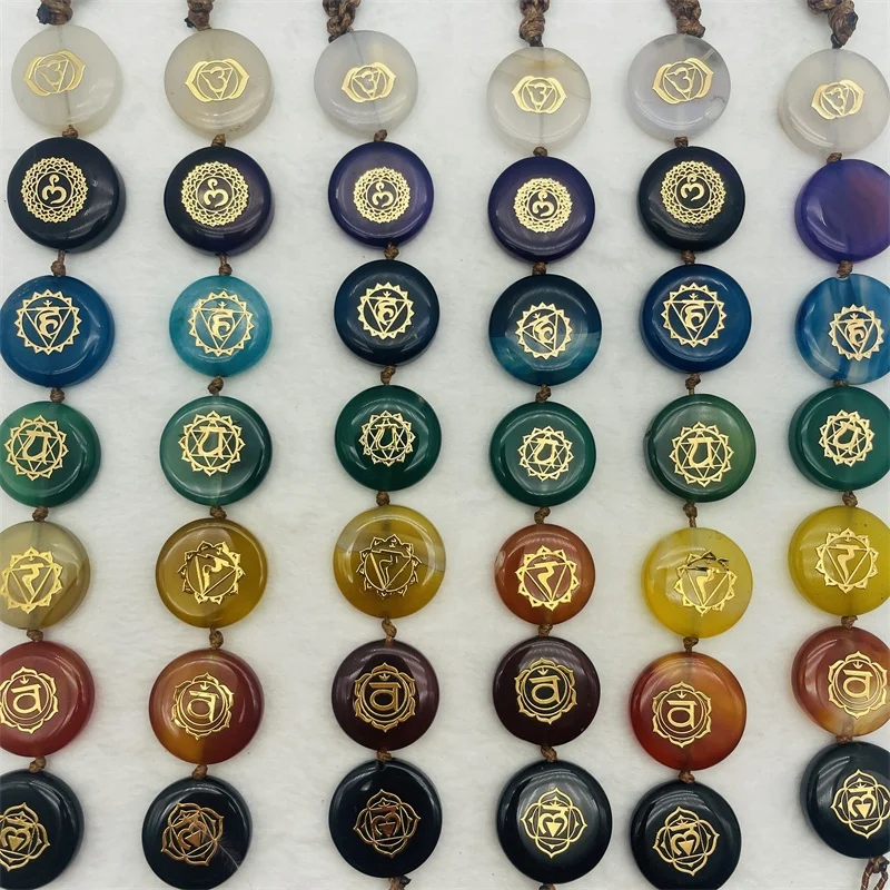 Wholesale Natural Agate Jade Car Hanging Handmade 7 Chakra Gemstone Crystal Tumbled Stone With Evil Eye For Car Decoration