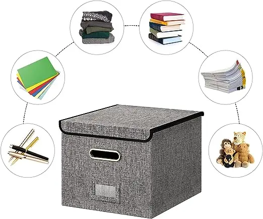 File Box Organizer with lid Collapsible Linen File Storage Boxes Comic book storage box