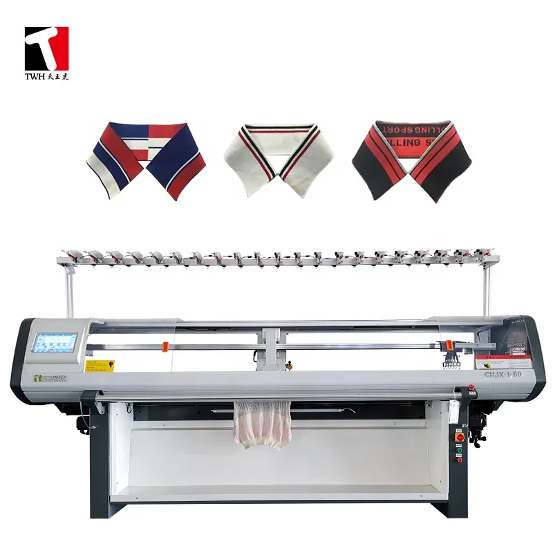 China OEM factory new model dual system 14G 60 inch computerized automatic collar cuff rib scarf jacquard flat knitting machine