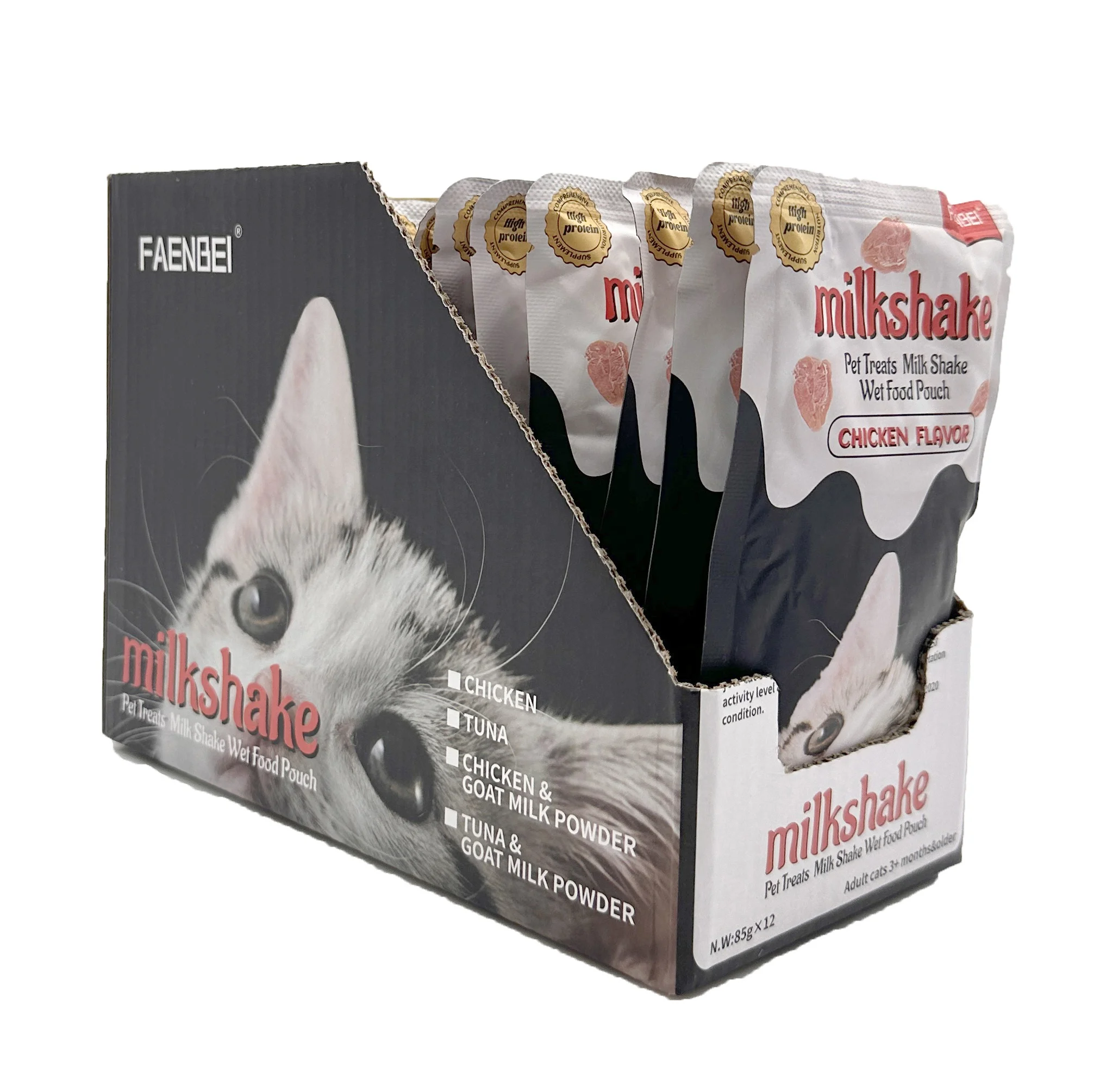 Цельнозернистые котята кошачьи нежные влажные корма с куриным мешочком в молочный коктейль 80 гр