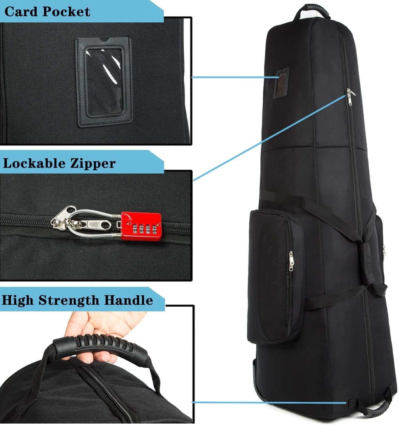 Heavy Duty Golf Bag Clue Tube Waterproof Golf Travel Cover Bag Cart Bag with Wheels for Traveling Golf Gear Transportation